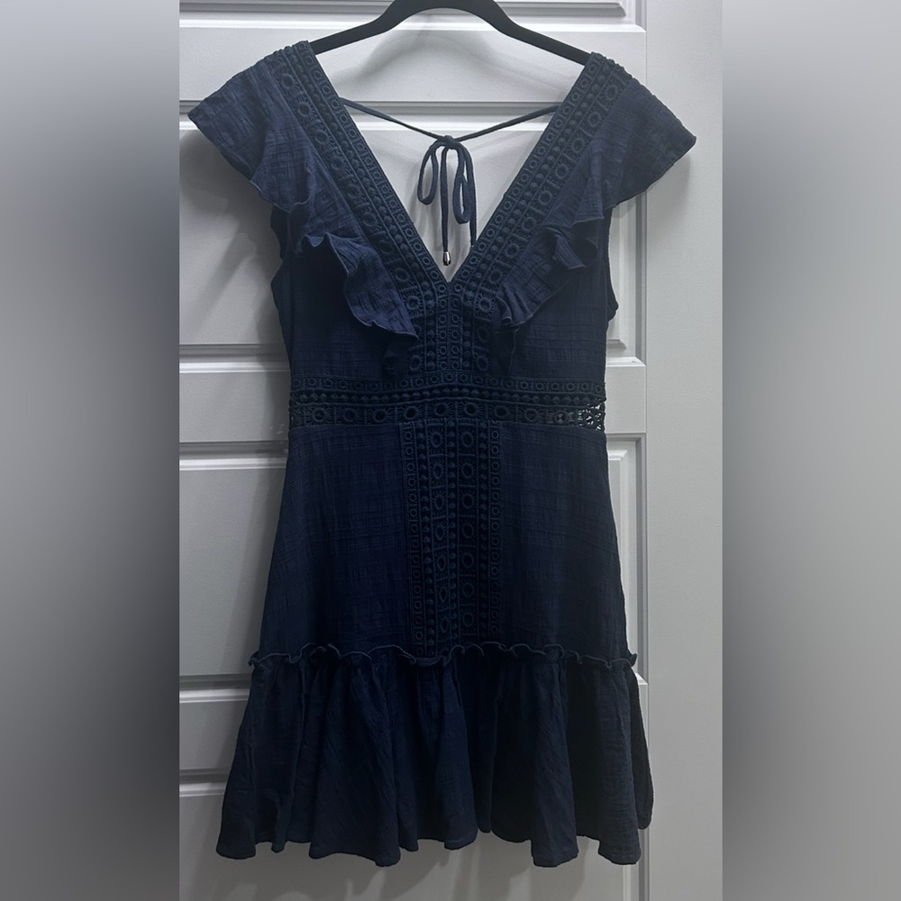 Francesca's Collections Blue V-Neck Flutter Sleeve Sundress